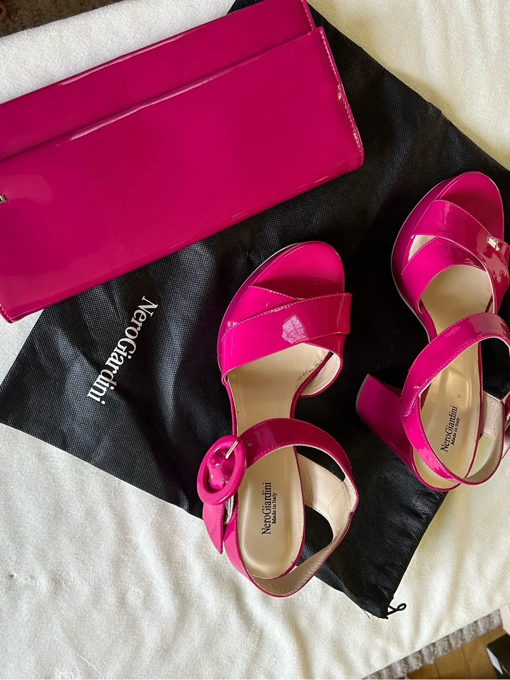 Nero Giardini Patent Fuchsia Platform Sandals